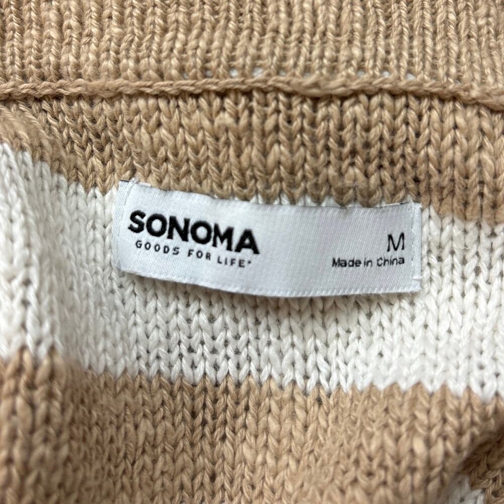Sonoma Brown Beige Striped Print Cotton Collar Long Sleeve Sweater Top Size M - Picture 6 of 8